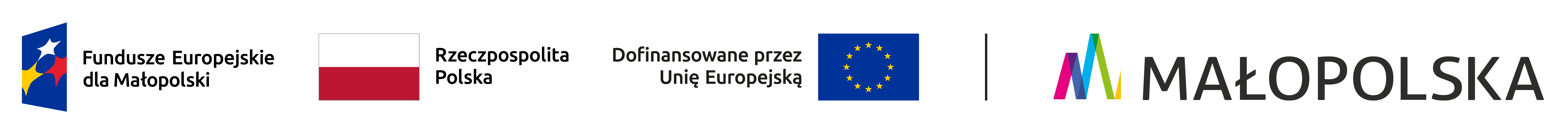 Logotypy: Fundusze Europejskie, Rzeczpospolita Polska, Unia Europejska, Małopolska